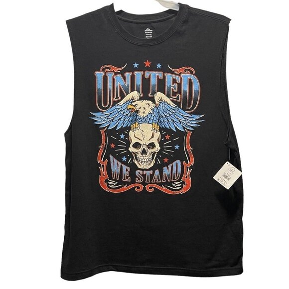 CELEBRATE PATRIOTIC Black Muscle Shirt Men's Large (42-44) Skulls Eagle NWT - Picture 4 of 12